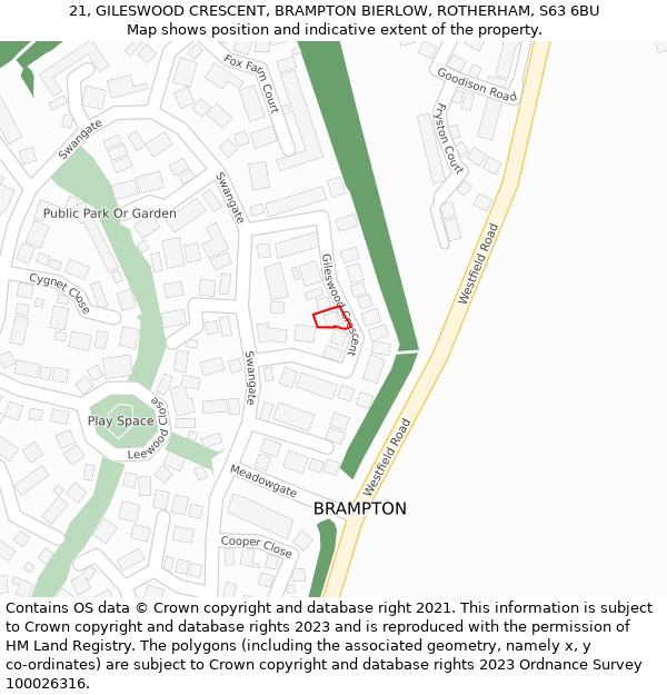 21, GILESWOOD CRESCENT, BRAMPTON BIERLOW, ROTHERHAM, S63 6BU: Location map and indicative extent of plot