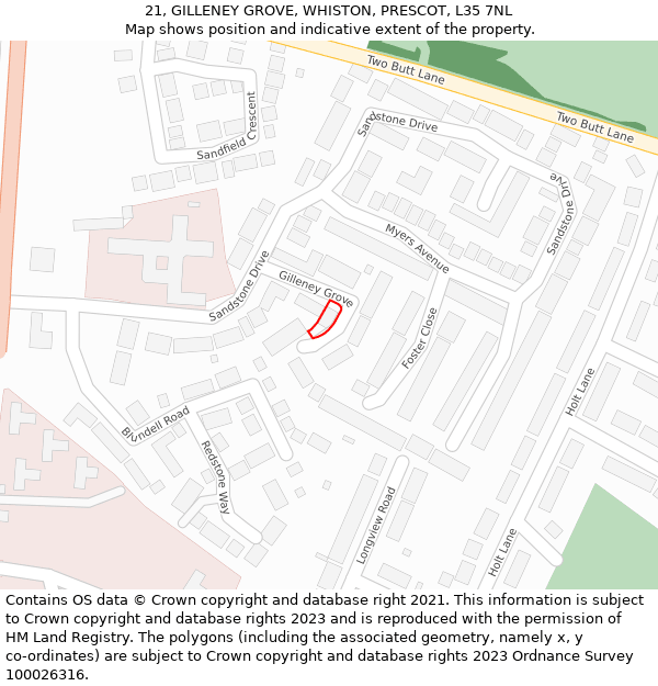 21, GILLENEY GROVE, WHISTON, PRESCOT, L35 7NL: Location map and indicative extent of plot
