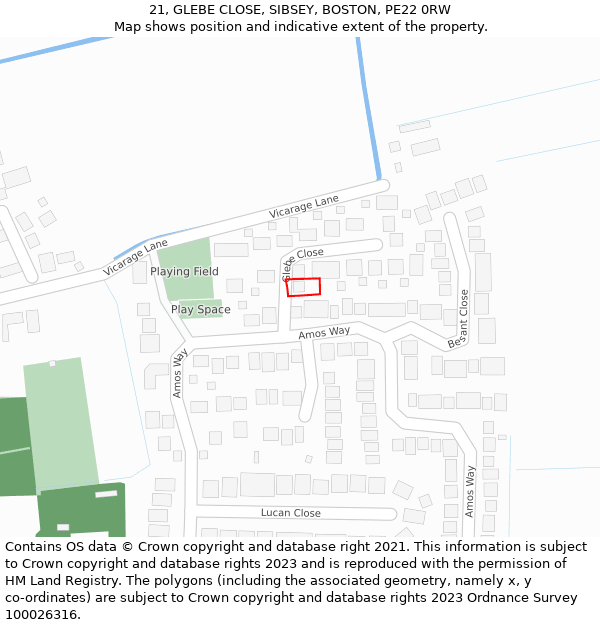 21, GLEBE CLOSE, SIBSEY, BOSTON, PE22 0RW: Location map and indicative extent of plot