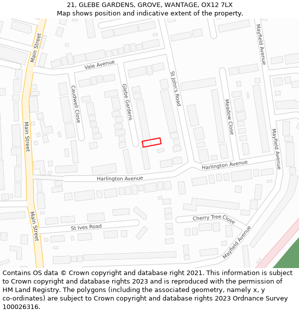 21, GLEBE GARDENS, GROVE, WANTAGE, OX12 7LX: Location map and indicative extent of plot