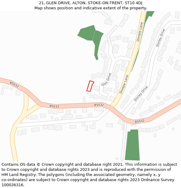 21, GLEN DRIVE, ALTON, STOKE-ON-TRENT, ST10 4DJ: Location map and indicative extent of plot