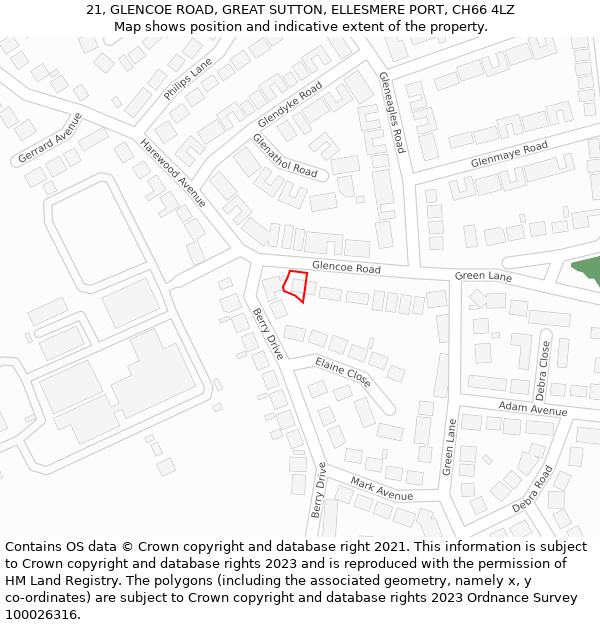 21, GLENCOE ROAD, GREAT SUTTON, ELLESMERE PORT, CH66 4LZ: Location map and indicative extent of plot