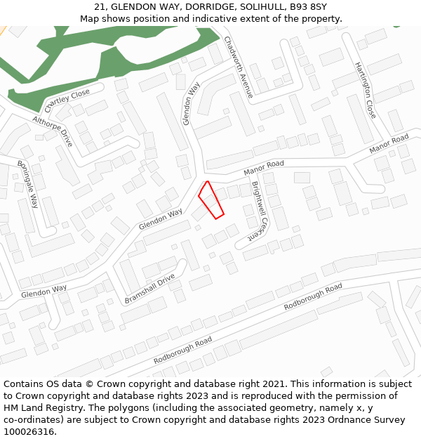 21, GLENDON WAY, DORRIDGE, SOLIHULL, B93 8SY: Location map and indicative extent of plot