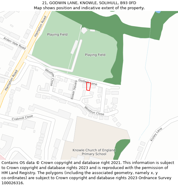 21, GODWIN LANE, KNOWLE, SOLIHULL, B93 0FD: Location map and indicative extent of plot