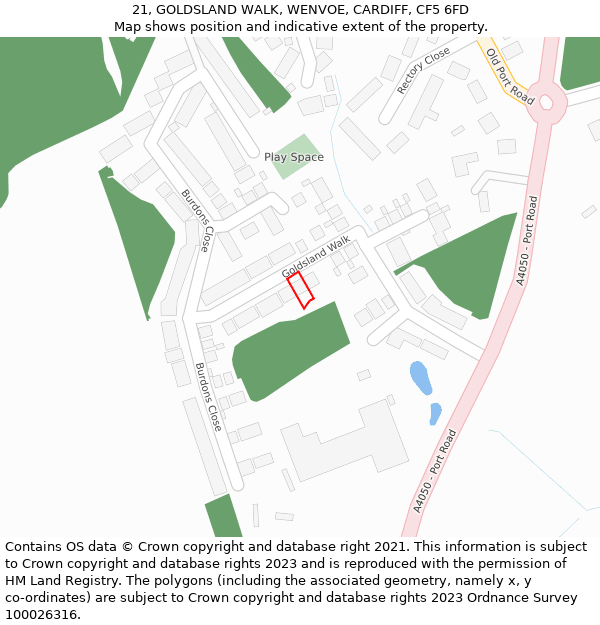 21, GOLDSLAND WALK, WENVOE, CARDIFF, CF5 6FD: Location map and indicative extent of plot