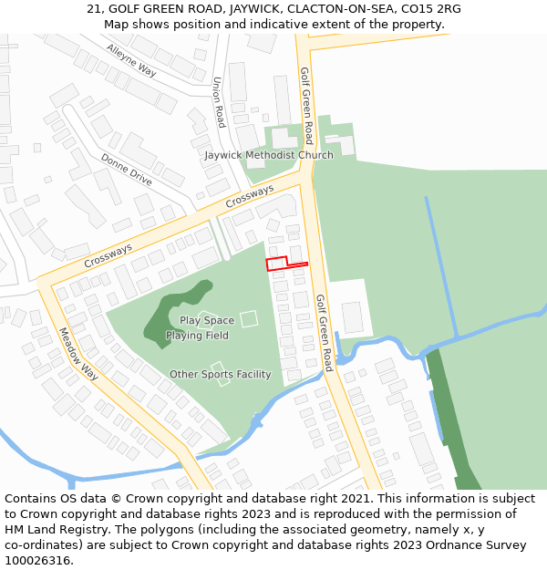 21, GOLF GREEN ROAD, JAYWICK, CLACTON-ON-SEA, CO15 2RG: Location map and indicative extent of plot