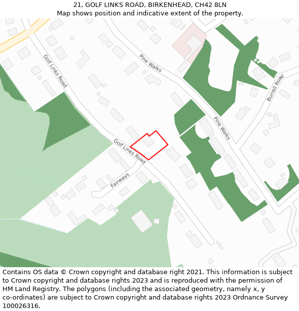 21, GOLF LINKS ROAD, BIRKENHEAD, CH42 8LN: Location map and indicative extent of plot