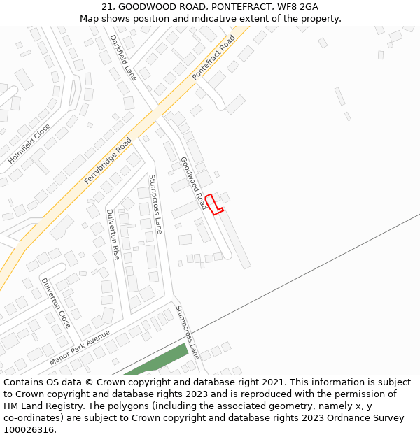 21, GOODWOOD ROAD, PONTEFRACT, WF8 2GA: Location map and indicative extent of plot