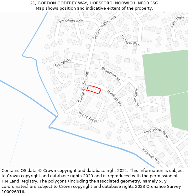 21, GORDON GODFREY WAY, HORSFORD, NORWICH, NR10 3SG: Location map and indicative extent of plot