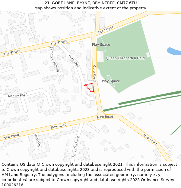 21, GORE LANE, RAYNE, BRAINTREE, CM77 6TU: Location map and indicative extent of plot