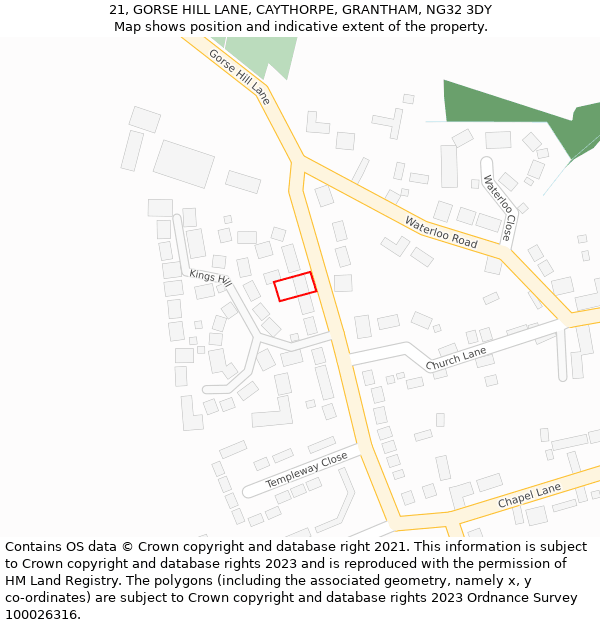 21, GORSE HILL LANE, CAYTHORPE, GRANTHAM, NG32 3DY: Location map and indicative extent of plot