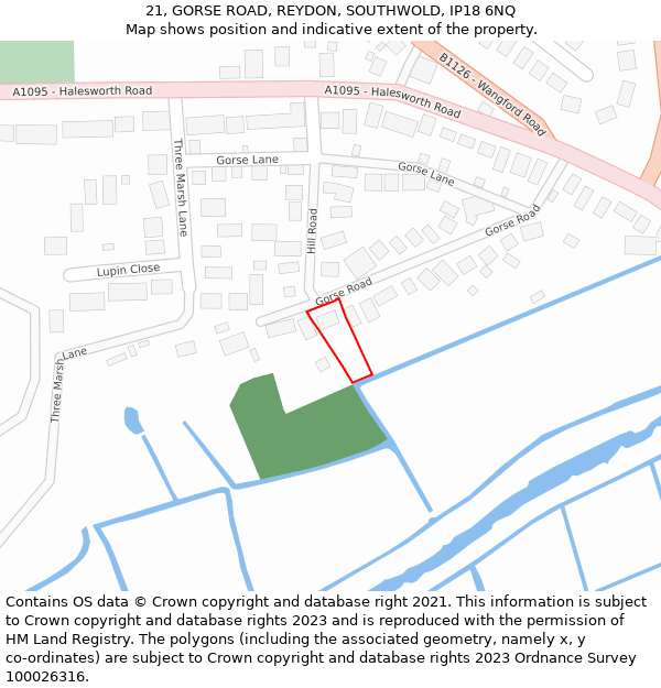 21, GORSE ROAD, REYDON, SOUTHWOLD, IP18 6NQ: Location map and indicative extent of plot