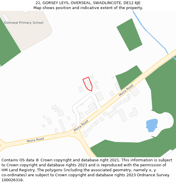 21, GORSEY LEYS, OVERSEAL, SWADLINCOTE, DE12 6JE: Location map and indicative extent of plot