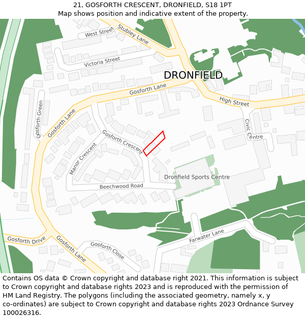 21, GOSFORTH CRESCENT, DRONFIELD, S18 1PT: Location map and indicative extent of plot