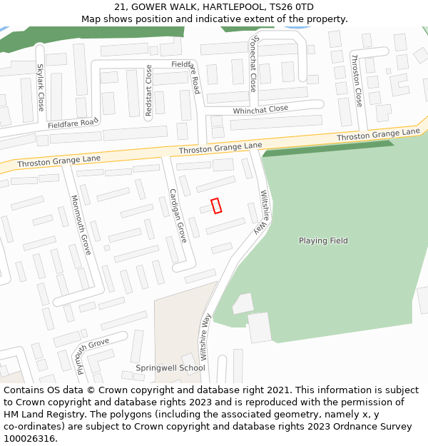 21, GOWER WALK, HARTLEPOOL, TS26 0TD: Location map and indicative extent of plot