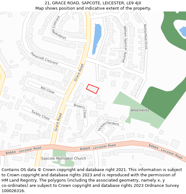 21, GRACE ROAD, SAPCOTE, LEICESTER, LE9 4JX: Location map and indicative extent of plot