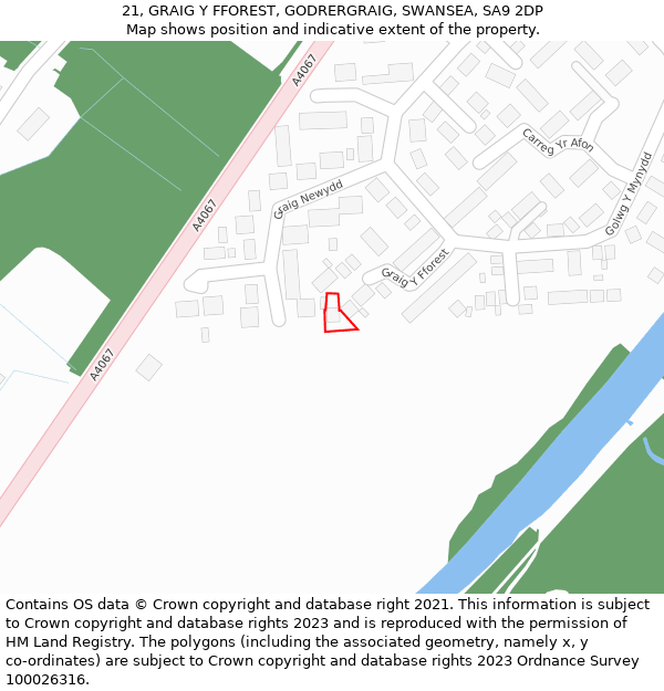 21, GRAIG Y FFOREST, GODRERGRAIG, SWANSEA, SA9 2DP: Location map and indicative extent of plot