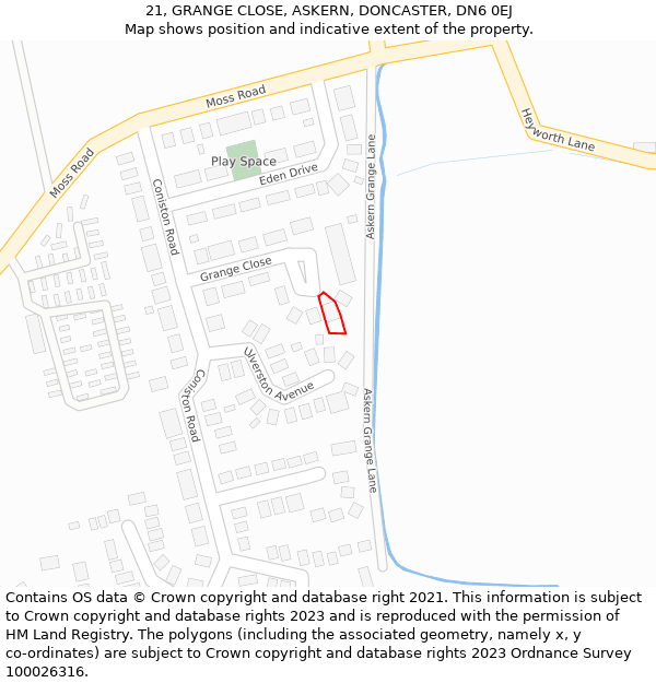 21, GRANGE CLOSE, ASKERN, DONCASTER, DN6 0EJ: Location map and indicative extent of plot