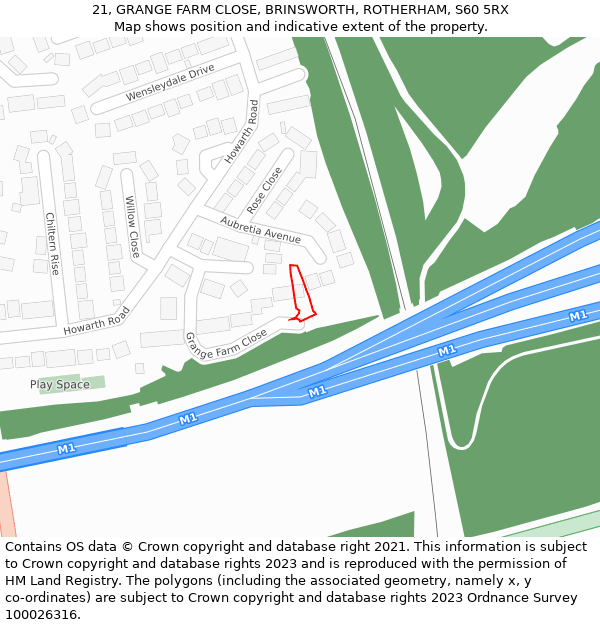 21, GRANGE FARM CLOSE, BRINSWORTH, ROTHERHAM, S60 5RX: Location map and indicative extent of plot