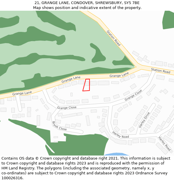 21, GRANGE LANE, CONDOVER, SHREWSBURY, SY5 7BE: Location map and indicative extent of plot