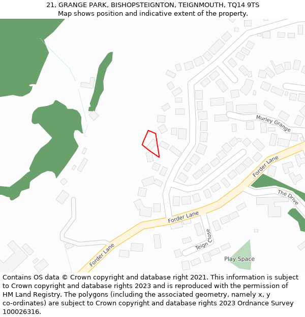 21, GRANGE PARK, BISHOPSTEIGNTON, TEIGNMOUTH, TQ14 9TS: Location map and indicative extent of plot