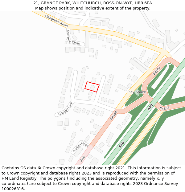 21, GRANGE PARK, WHITCHURCH, ROSS-ON-WYE, HR9 6EA: Location map and indicative extent of plot