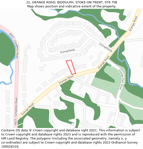 21, GRANGE ROAD, BIDDULPH, STOKE-ON-TRENT, ST8 7SB: Location map and indicative extent of plot