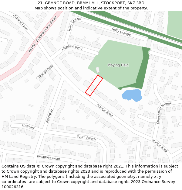 21, GRANGE ROAD, BRAMHALL, STOCKPORT, SK7 3BD: Location map and indicative extent of plot