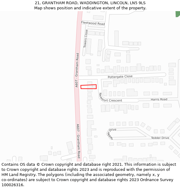 21, GRANTHAM ROAD, WADDINGTON, LINCOLN, LN5 9LS: Location map and indicative extent of plot