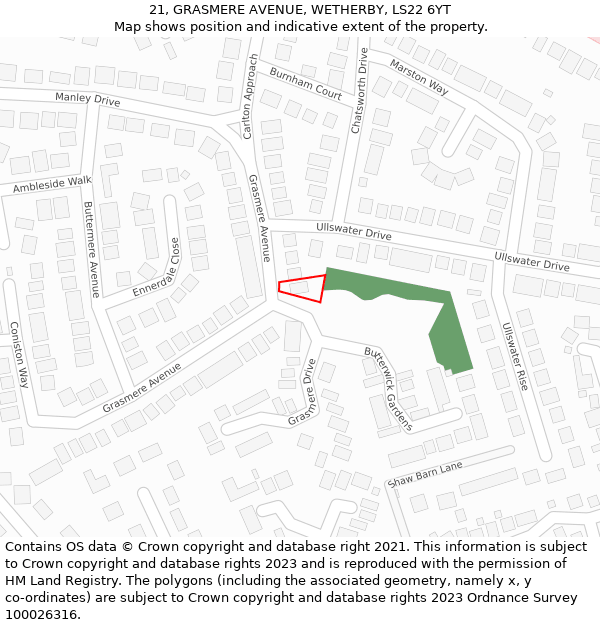 21, GRASMERE AVENUE, WETHERBY, LS22 6YT: Location map and indicative extent of plot