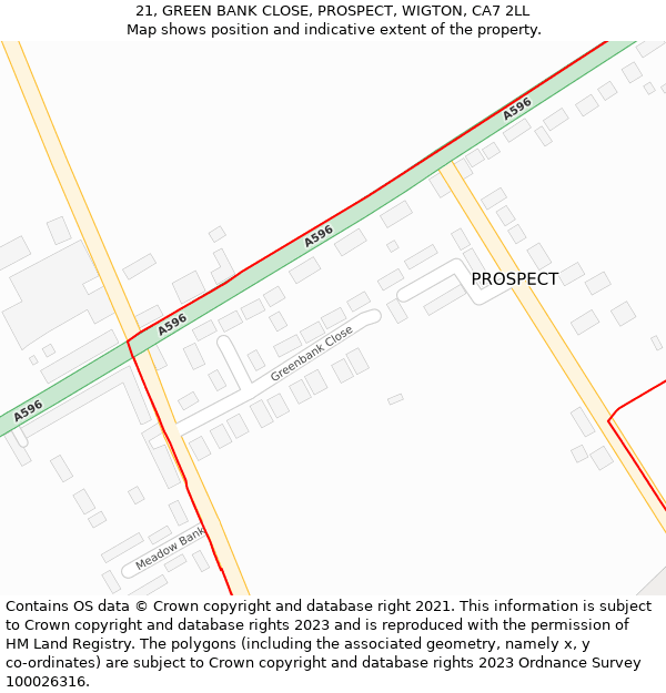 21, GREEN BANK CLOSE, PROSPECT, WIGTON, CA7 2LL: Location map and indicative extent of plot