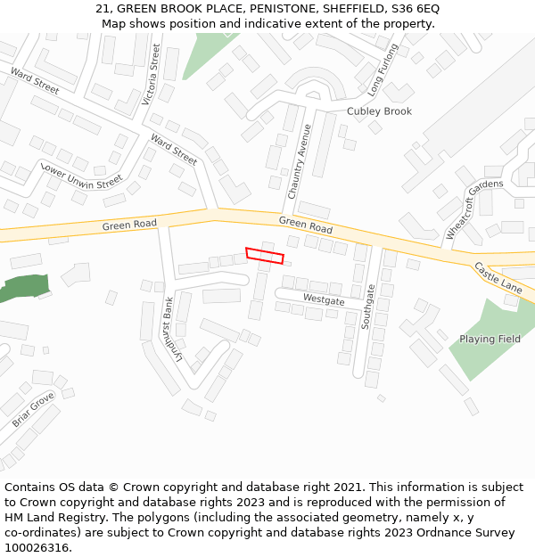 21, GREEN BROOK PLACE, PENISTONE, SHEFFIELD, S36 6EQ: Location map and indicative extent of plot