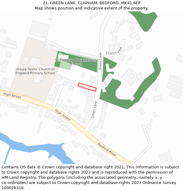 21, GREEN LANE, CLAPHAM, BEDFORD, MK41 6EP: Location map and indicative extent of plot