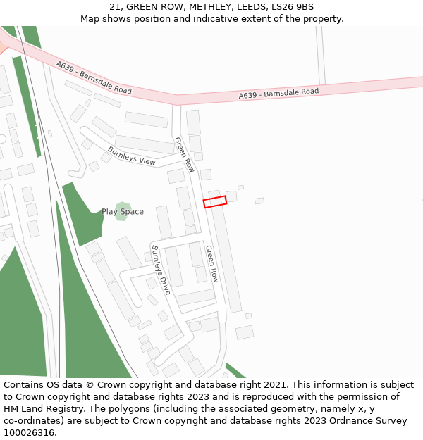 21, GREEN ROW, METHLEY, LEEDS, LS26 9BS: Location map and indicative extent of plot