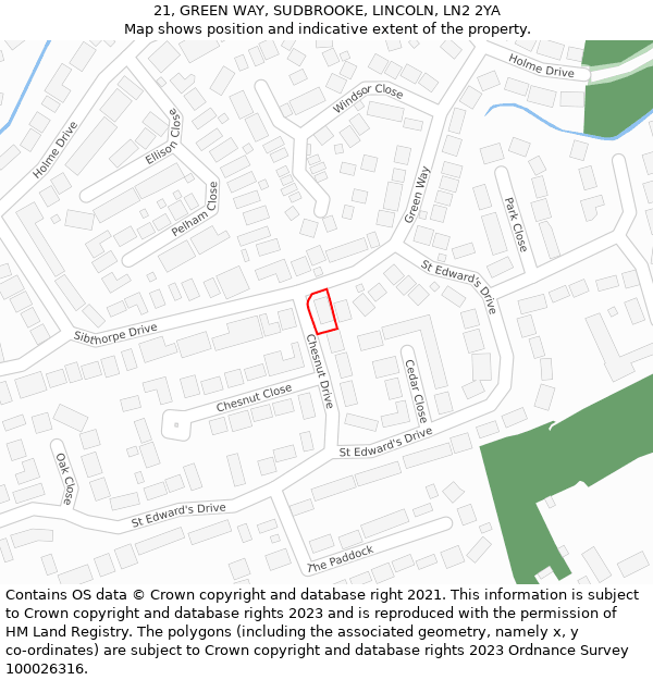 21, GREEN WAY, SUDBROOKE, LINCOLN, LN2 2YA: Location map and indicative extent of plot