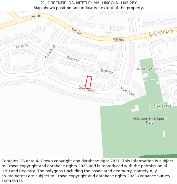 21, GREENFIELDS, NETTLEHAM, LINCOLN, LN2 2RY: Location map and indicative extent of plot