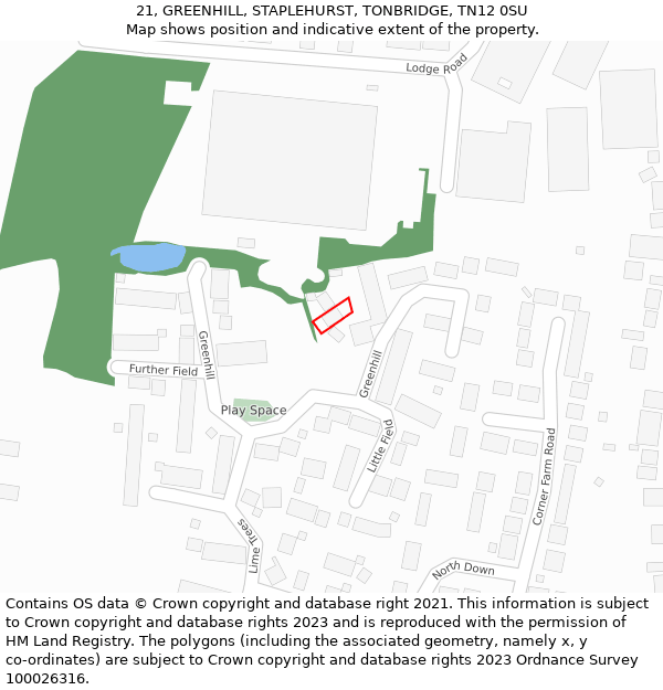 21, GREENHILL, STAPLEHURST, TONBRIDGE, TN12 0SU: Location map and indicative extent of plot