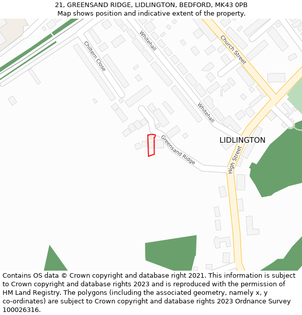 21, GREENSAND RIDGE, LIDLINGTON, BEDFORD, MK43 0PB: Location map and indicative extent of plot