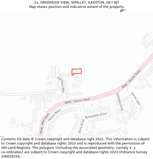 21, GREENSIDE VIEW, SMALLEY, ILKESTON, DE7 6JT: Location map and indicative extent of plot