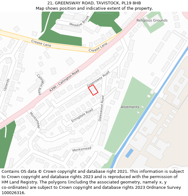 21, GREENSWAY ROAD, TAVISTOCK, PL19 8HB: Location map and indicative extent of plot