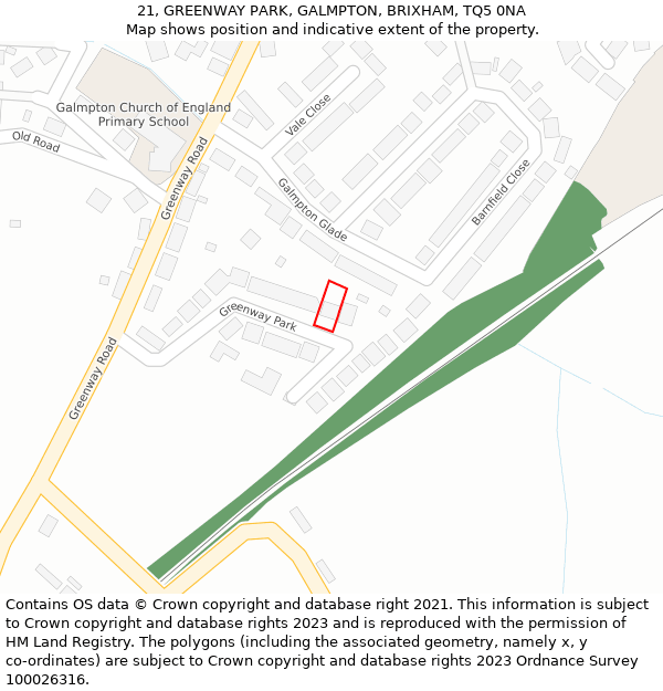 21, GREENWAY PARK, GALMPTON, BRIXHAM, TQ5 0NA: Location map and indicative extent of plot