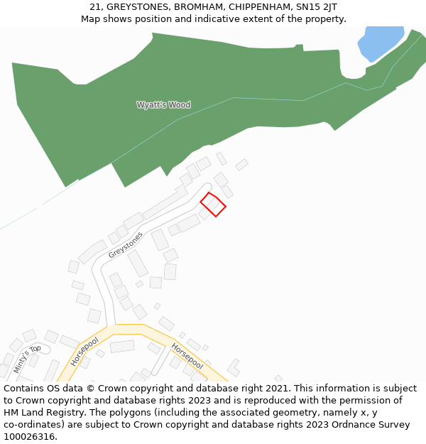 21, GREYSTONES, BROMHAM, CHIPPENHAM, SN15 2JT: Location map and indicative extent of plot