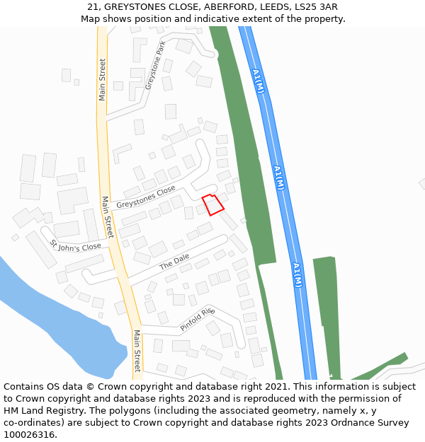 21, GREYSTONES CLOSE, ABERFORD, LEEDS, LS25 3AR: Location map and indicative extent of plot