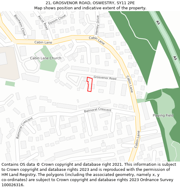 21, GROSVENOR ROAD, OSWESTRY, SY11 2PE: Location map and indicative extent of plot