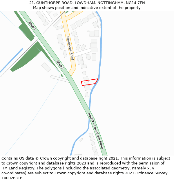 21, GUNTHORPE ROAD, LOWDHAM, NOTTINGHAM, NG14 7EN: Location map and indicative extent of plot