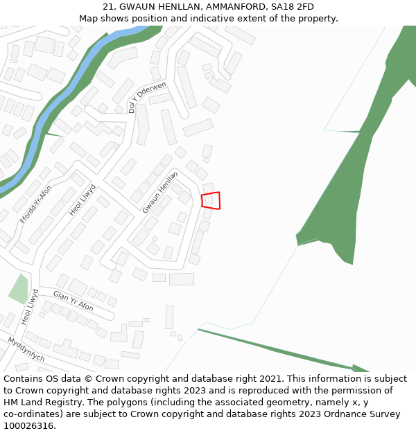21, GWAUN HENLLAN, AMMANFORD, SA18 2FD: Location map and indicative extent of plot