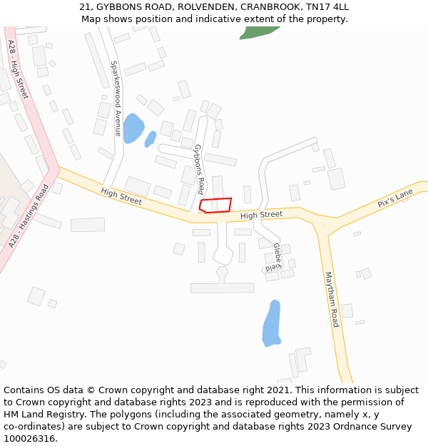 21, GYBBONS ROAD, ROLVENDEN, CRANBROOK, TN17 4LL: Location map and indicative extent of plot