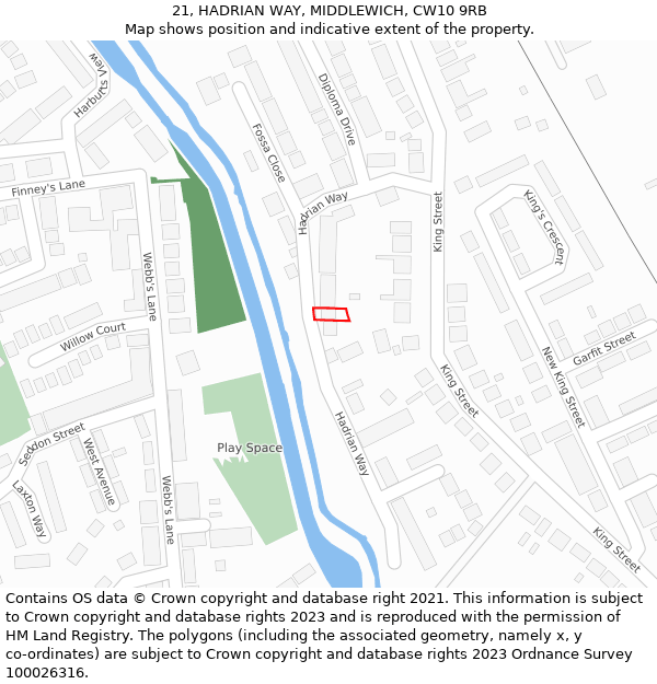 21, HADRIAN WAY, MIDDLEWICH, CW10 9RB: Location map and indicative extent of plot