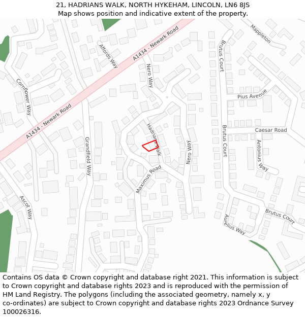 21, HADRIANS WALK, NORTH HYKEHAM, LINCOLN, LN6 8JS: Location map and indicative extent of plot