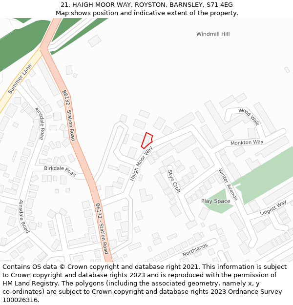 21, HAIGH MOOR WAY, ROYSTON, BARNSLEY, S71 4EG: Location map and indicative extent of plot